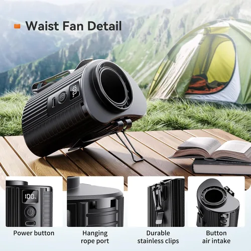Miniatura 5 de Doublepow Ventilador portátil, ventilador de cintura recargable, mini ventilador de cinturón de flujo de aire fuerte de 11000 RPM, 5 velocidades