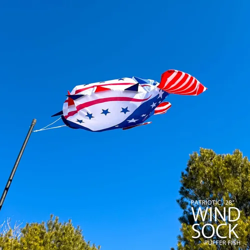 Miniatura 7 de emma kites Plantilla de viento patriótica de pez globo azul para jardín, patio, balcón, porche, cubierta, muelle, fiesta, campamento, festival