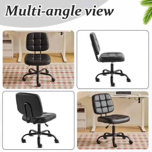 Miniatura 3 de VINGLI Silla de escritorio compacta y pequeña, linda silla sin brazos con ruedas, silla de tocador con respaldo bajo, silla de tarea ajustable