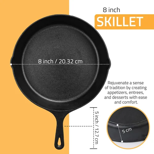 Miniatura 3 de Utopia Kitchen Sartén de hierro fundido de 8 pulgadas, sartén de chef de hierro fundido, sartén precurado, utensilio de cocina seguro para parrilla