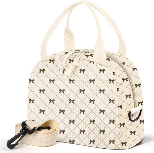 Miniatura 22 de WOBAGMEN Lonchera para Mujer, Bolsa de Almuerzo Linda de Cordura Aislada con Correa para Mujeres Adultas para Trabajo y Picnic (beige)