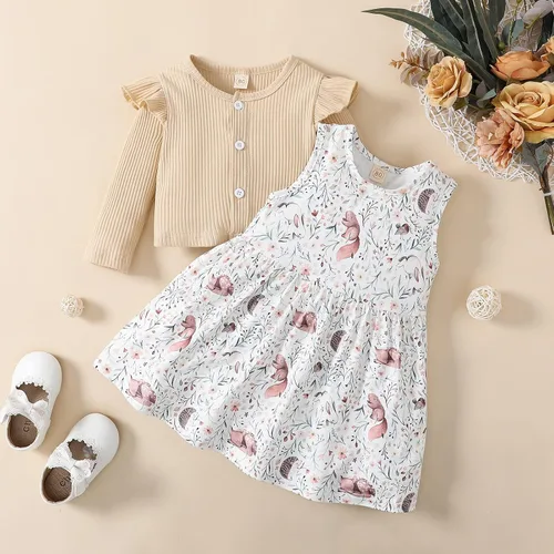 Miniatura 3 de Toddler Baby Girls Dress and Cardigan Set Baby Girl Cute Animal Print Sleeveless Dress and Coat 2Pcs Outfits Set