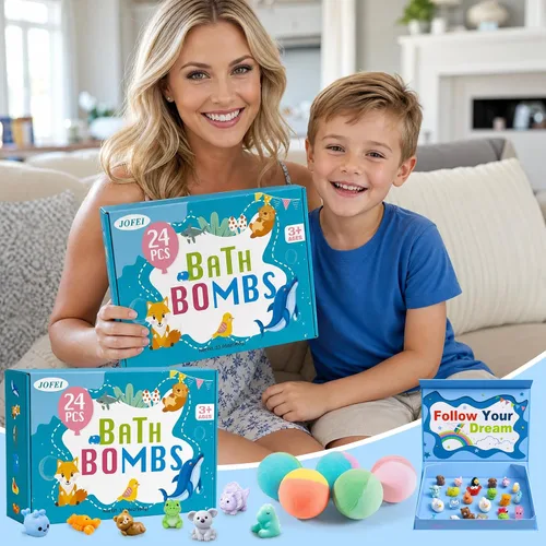 Miniatura 6 de Bombas de baño para niños con sorpresa en el interior, paquete de 24 bombas de baño para niños con juguetes en el interior, juego de regalo de baño