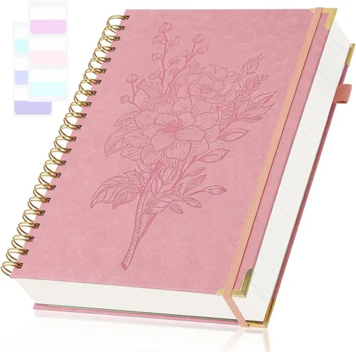 Miniatura 8 de Cuadernos de diario A5, cuaderno de espiral de tapa dura, cuaderno de cuero para mujeres y niñas, cuaderno de rayas universitarias con páginas