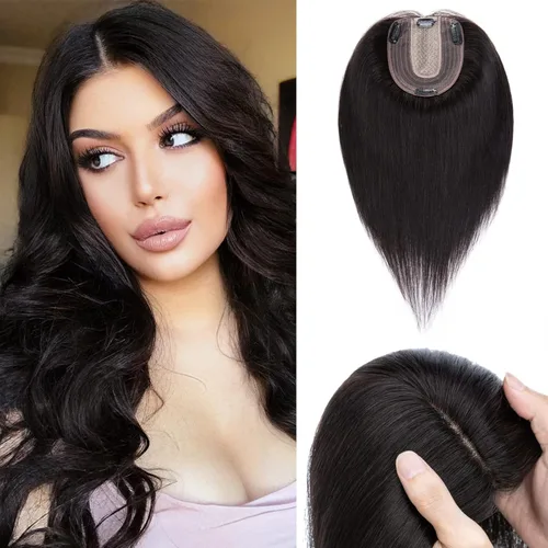Miniatura 16 de Benehair 150% seda hecha a mano densidad base 100% Remy cabello humano para mujeres con flequillo clip en piezas de cabello con clip con ligera Gris
