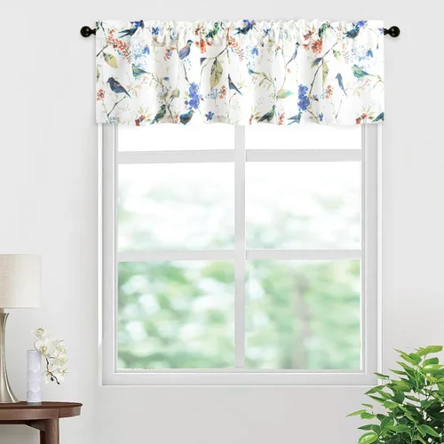 Miniatura 25 de VOGOL Cenefa de pájaro y bayas, decoración clásica de ventana de campo americano con estampado botánico, cortina de bolsillo para barra fácil