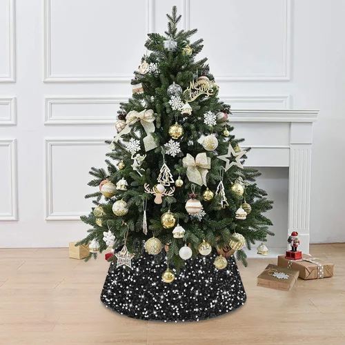 Miniatura 6 de FOTSHARER Collar dorado para árbol de Navidad de 23.6 pulgadas, falda de árbol de Navidad con lentejuelas, anillo de árbol con purpurina para otoño