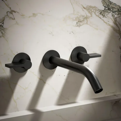 Miniatura 2 de KOHLER Componentes de montaje en pared grifo del fregadero del cuarto de baño ajuste con manijas de palanca Mate negro