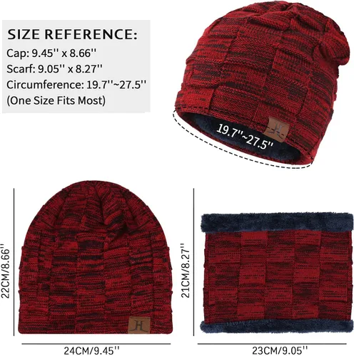 Miniatura 3 de Conjunto de gorro de invierno para hombre, gorro de punto cálido, gorro de calavera, calentador de cuello con forro polar grueso, gorro de invierno
