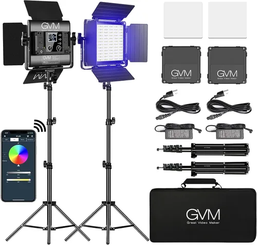 GVM RGB LED Panel de luz de video, iluminación de fotografía con control de aplicación, kit de iluminación de video 800D para YouTube Studio,