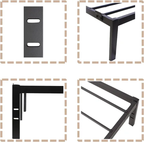 Miniatura 6 de Golden Gate Beds, base de cama de plataforma de metal, resistente, base de colchón de acero resistente, no necesita somier, fácil montaje, base Negro