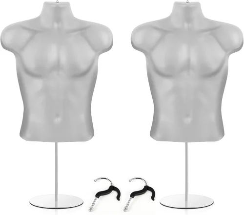 Geetery Paquete de 2 maniquíes masculinos con soporte de espalda hueca y cuerpo de maniquí blanco para venta al por menor, exhibición de camisetas