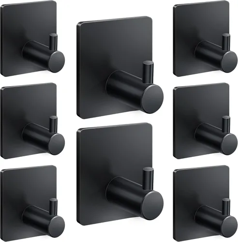 Miniatura 5 de xdgeLoad Ganchos de toalla para baño, paquete de 5 ganchos adhesivos plateados de pared, acero inoxidable mate, para pegar, toalla colgante, abrigo