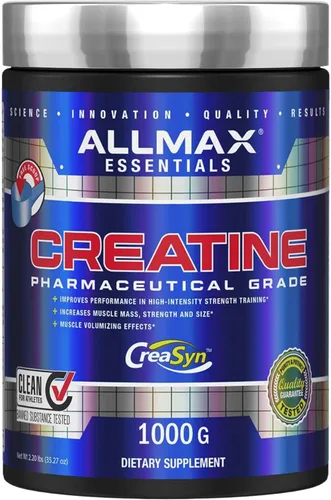ALLMAX Essentials CREATINA - 1000 g de polvo - Mejora el rendimiento y la intensidad del entrenamiento - Vegano y sin gluten - 200 porciones