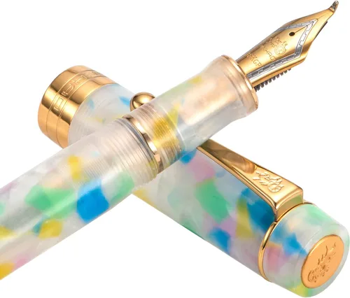 Miniatura 41 de Jinhao 100 - Pluma estilográfica de estilo clásico en celuloide, instrumento de escritura suave con punta #6, juego de pluma con convertidor
