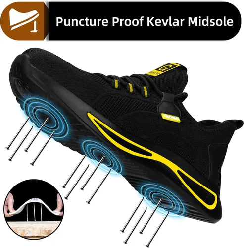 Miniatura 3 de GLANOUDUN Zapatos con punta de acero para hombre, zapatos de trabajo para hombres, zapatos de seguridad ligeros y cómodos, puntera de acero, zapatos