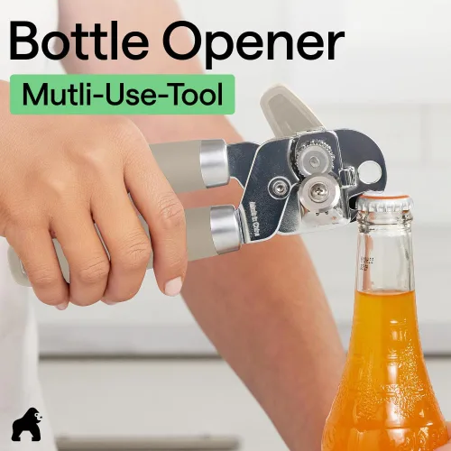 Miniatura 7 de GORILLA GRIP - Abridor de latas manual de acero inoxidable resistente con borde liso y abridor de botellas, mango suave y cómodo, perilla giratoria