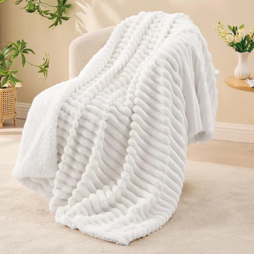 Miniatura 10 de INFIIXSO Manta de forro polar Sherpa tamaño Queen – Forro polar a rayas súper suave y cálido, acogedora manta de cama grande de felpa mullida