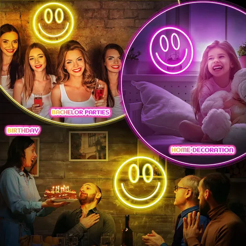 Miniatura 5 de Honoson 2 luces de neón faciales de 13 pulgadas, letreros de neón grandes alimentados por USB, lindas luces de sala de juegos para pared