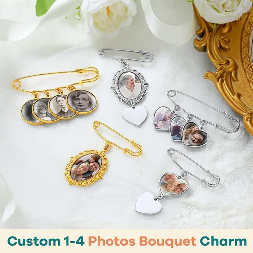 Miniatura 3 de Supcare Name PinWedding Bouqet Charm Personalized Photo Memorial Keepsake Custom Gifts Engraved Name Brooch for Men Women Bridal Groomsman