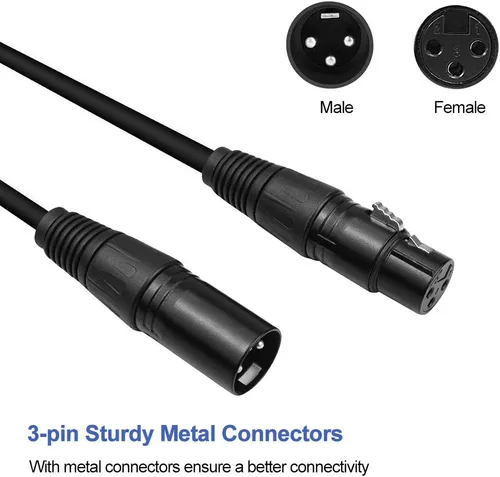 Miniatura 3 de Cable DMX de 3.2 pies, 10 cables de señal DMX de 3.3 ft, cables de señal, cable de señal XLR macho a hembra de 3 pines con conectores de metal