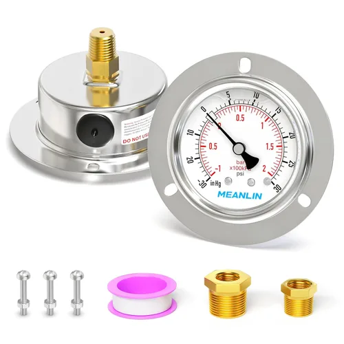 Miniatura 14 de MEANLIN MEASURE Manómetro de presión con líquido de 0~200 Psi, montaje en panel con brida frontal, NPT de 1/4", esfera de 2.5 pulgadas, caja