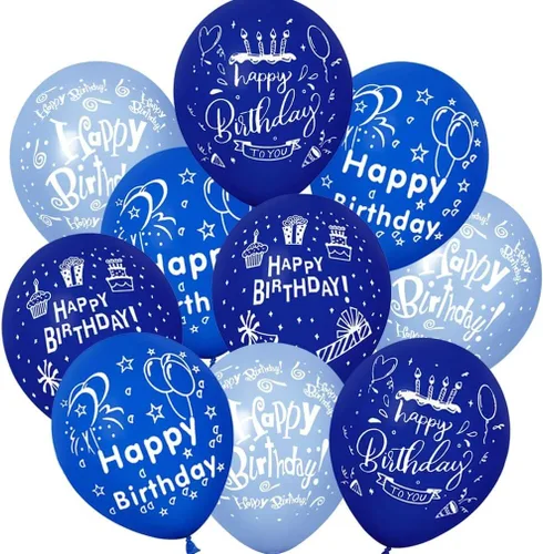 52 globos azules de cumpleaños con patrón de fiesta de cumpleaños para niños, decoración adecuada para fiestas de cumpleaños de niñas y niños, baby
