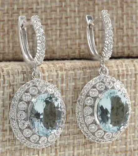 Miniatura 2 de Pendientes de topacio azul marino con incrustaciones de diamantes