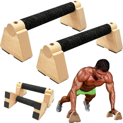 Miniatura 8 de Parallettes Bars - Equipo de calistenia de madera para entrenamiento de pie, barras de empuje y barra de calistenia - Barras de pie de mano y asas