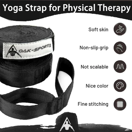 Miniatura 5 de Correa de estiramiento con bucles para yoga, correa de estiramiento para terapia física, correa de ejercicio no elástica para pilates, danza y Negro
