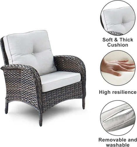 Miniatura 2 de HUMMUH Juego de 2 sillas de mimbre para exteriores, sillas de comedor con respaldo alto y asiento profundo para jardín, porche, patio trasero