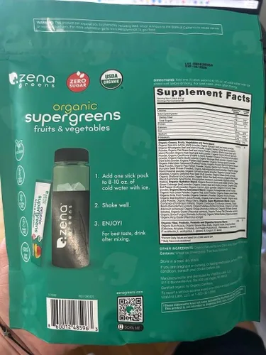 Miniatura 8 de Zena Nutrition Polvo de Súper Verdes Orgánico, 70+ Superalimentos, 0 Azúcar, 3G de Fibra, Espirulina, Chlorella, Hongos, Prebióticos/Probióticos