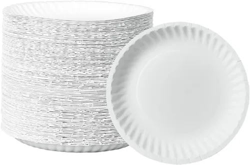 Miniatura 10 de GUSTO 500 platos de papel blanco sin revestimiento de 9 pulgadas, platos de postre desechables, papel decorativo para manualidades