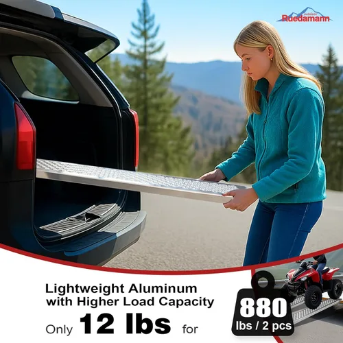 Miniatura 6 de Ruedamann 2 rampas de aluminio de 4 pies x 9 pulgadas más anchas, rampas de carga para cortacésped, cortacéspedes, bicicletas, motocicletas, UTV