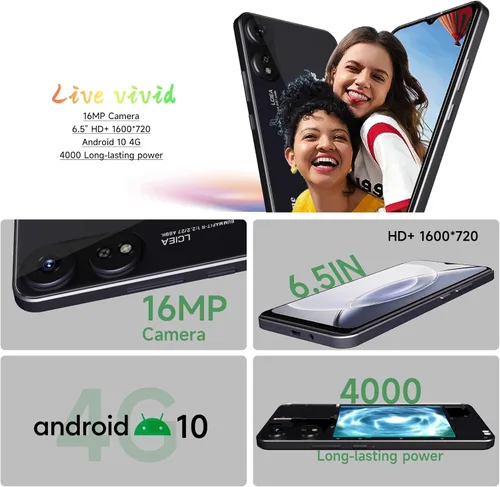 Miniatura 3 de X1 sin accesorios 2024 Pantalla HD+ de 6.5 pulgadas 4G LTE GSM Teléfonos Android desbloqueados 16GB Teléfono celular 2GB RAM Android Teléfono Negro