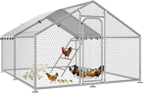 Miniatura 16 de Gallinero grande de metal para pollos con percha para posarse, gallinero de entrada para aves de corral, casa para patos, corral para pollos
