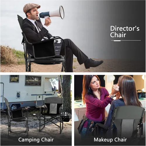 Miniatura 6 de COSTWAY Silla de camping plegable, silla de director de alta resistencia soporta 400 libras para adultos con mesa auxiliar, bolsa refrigeradora