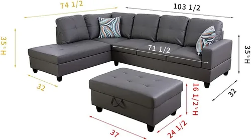 Miniatura 5 de Lifestyle Furniture Juego de sofá de lujo ligero para sala de estar, juego de tres piezas, sofá de cuero artificial, silla otomana