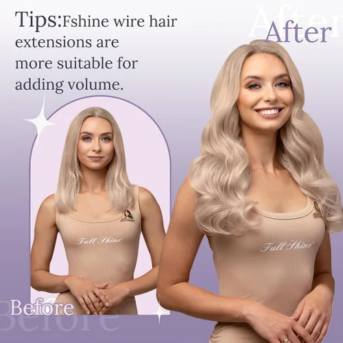 Miniatura 5 de Fshine - Extensiones de cabello con hilo invisible de 12 pulgadas, color rubio ceniza con reflejos de rubio decolorado, pieza de cabello humano real