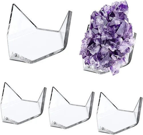 Miniatura 9 de Hipiwe Paquete de 5 soportes de exhibición triangulares acrílicos – Caballete de exhibición para geodas, rocas, ágata mineral, coral fósil, soportes
