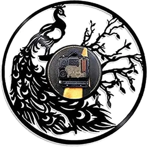 Miniatura 2 de Reloj de pared silencioso de vinilo de pavo real, reloj de pared silencioso para sala de estar, naturaleza salvaje, orgulloso, pájaro, pluma