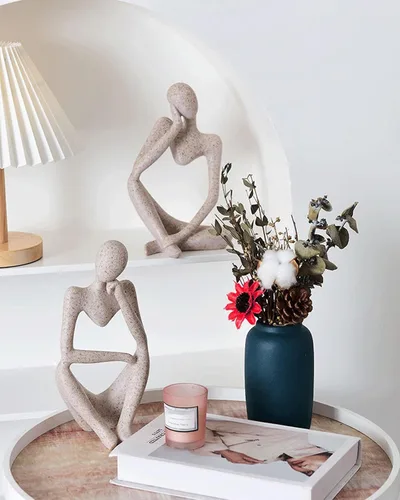 Miniatura 5 de Juego de 3 estatuas de resina de Thinker, adorno abstracto personalizado para oficina, sala de estar, escritorio, decoración de habitación