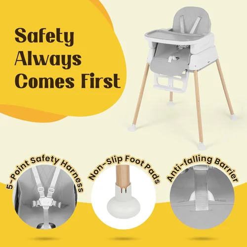 Miniatura 5 de Silla alta 5 en 1 para bebé, silla elevadora convertible y de juego, portátil, plegable, ligera, fácil de limpiar con bandeja, para bebés de 6 a 36