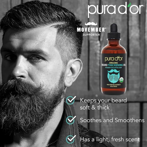 Miniatura 2 de PURA D'OR Aceite de barba espesante de 4 onzas – Mezcla hidratante con romero, biotina y aceite de ricino – Aumenta la humedad, el grosor
