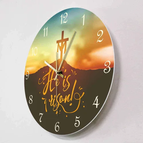 Miniatura 2 de Geek Alerts Reloj de pared sin tictac de 12 pulgadas, cristiano de Pascua con texto en inglés "He is resucitado", funciona con pilas, reloj