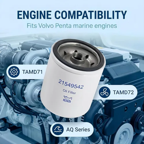 Miniatura 2 de 847741 21549542 Kit de filtro de aceite compatible con Volvo Penta TAMD71 TAMD72 TAMD63 AQ115 AQ130 Series Diesel Marine