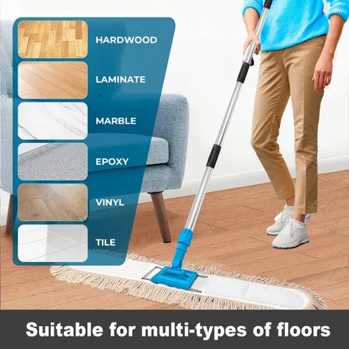 Miniatura 6 de ARTIPOLY Trapeador de polvo comercial de 41 pulgadas para limpieza de pisos, trapeador seco industrial con mango largo resistente, cabezal