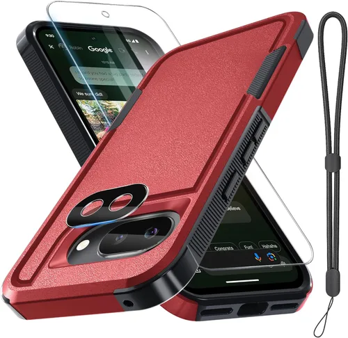 Miniatura 17 de Funda para Google Pixel 10 Pro XL con correa para la muñeca + protector de pantalla de vidrio templado + cubierta para lente de cámara, cuerpo Verde