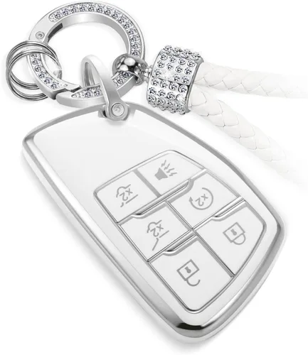 Miniatura 48 de para llavero de Cadillac con funda de TPU con superficie granulada y cuerda trenzada metálica, funda de llavero mejorada para 2020 en adelante CT4