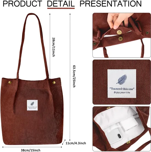 Miniatura 201 de Ayieyill - Bolsa de pana para mujer y niña, con correa de lona para colgar al hombro, bolsa con bolsillo